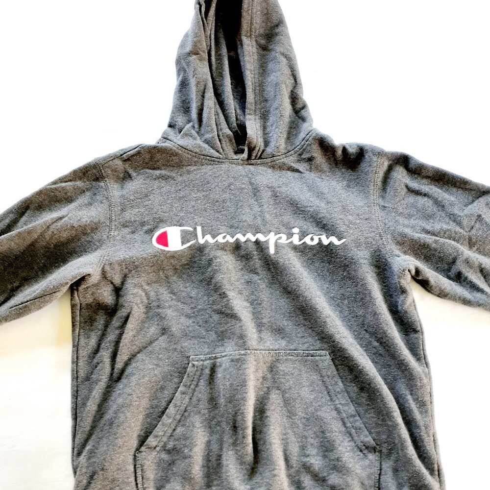 Champion Boys Hoodie Gray Pullover Sweatshirt Logo Medium